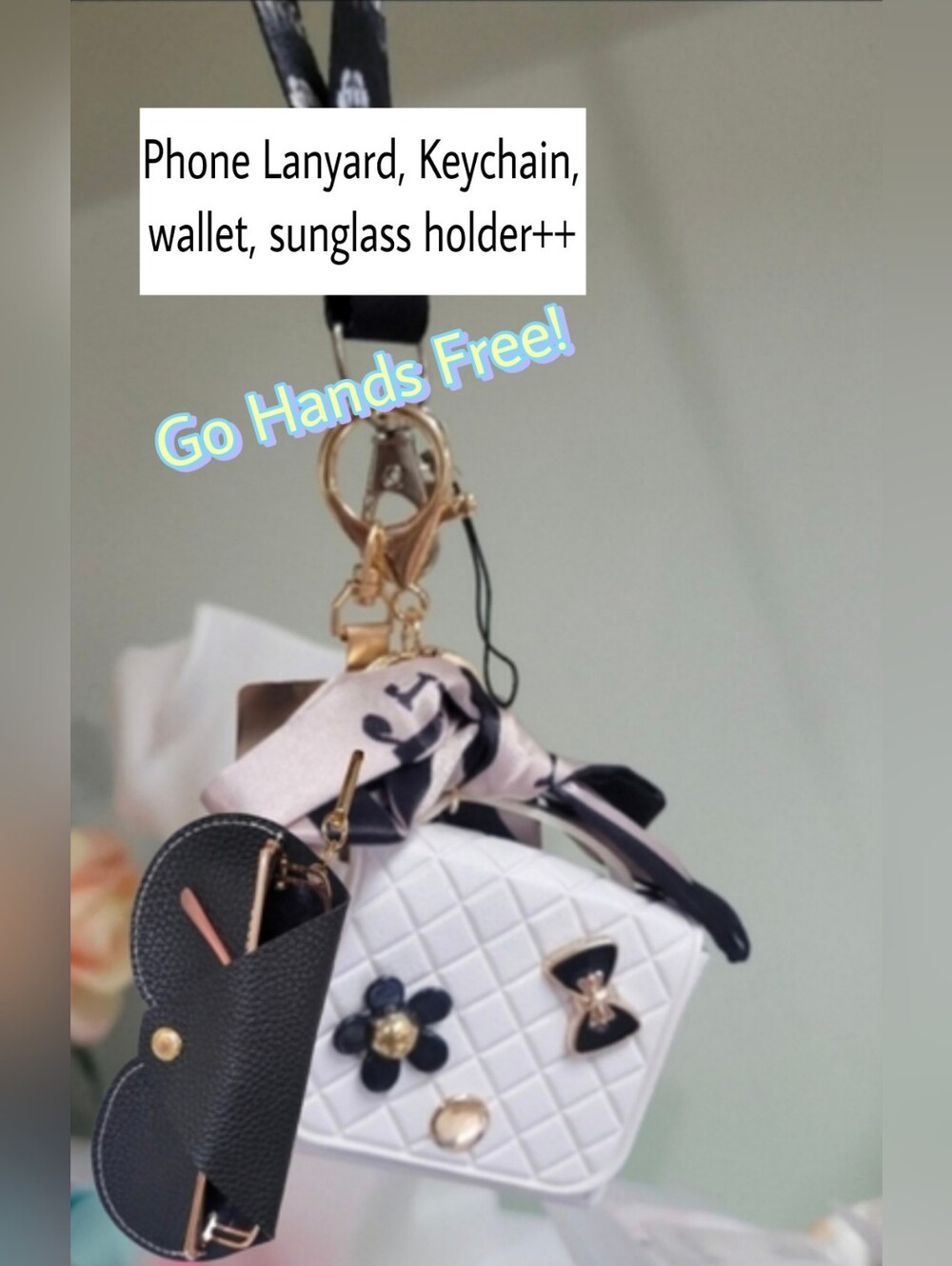 Lanyard For Black and White Pouch Bag, Phone Holder, Keys, Sunglasses++